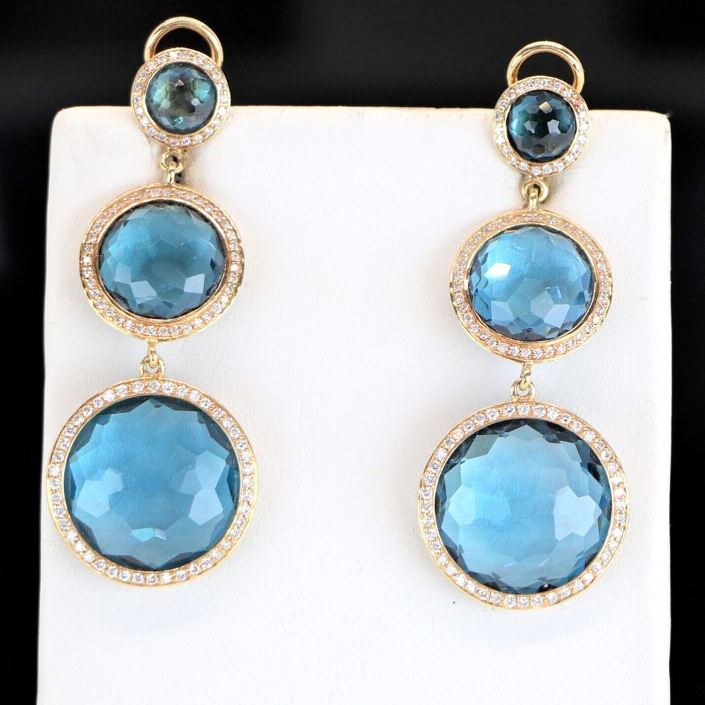 19503 Ippolita Lollipop 18K Yellow Gold Blue Topaz Diamond Dangle Earrings